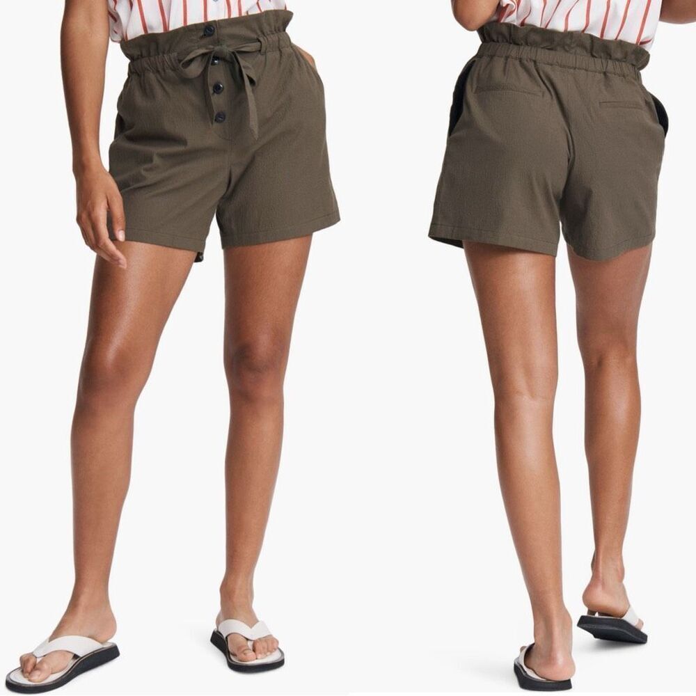 NWT Rag & Bone Camille Paper bag waist seersucker shorts in olive oil Size 2